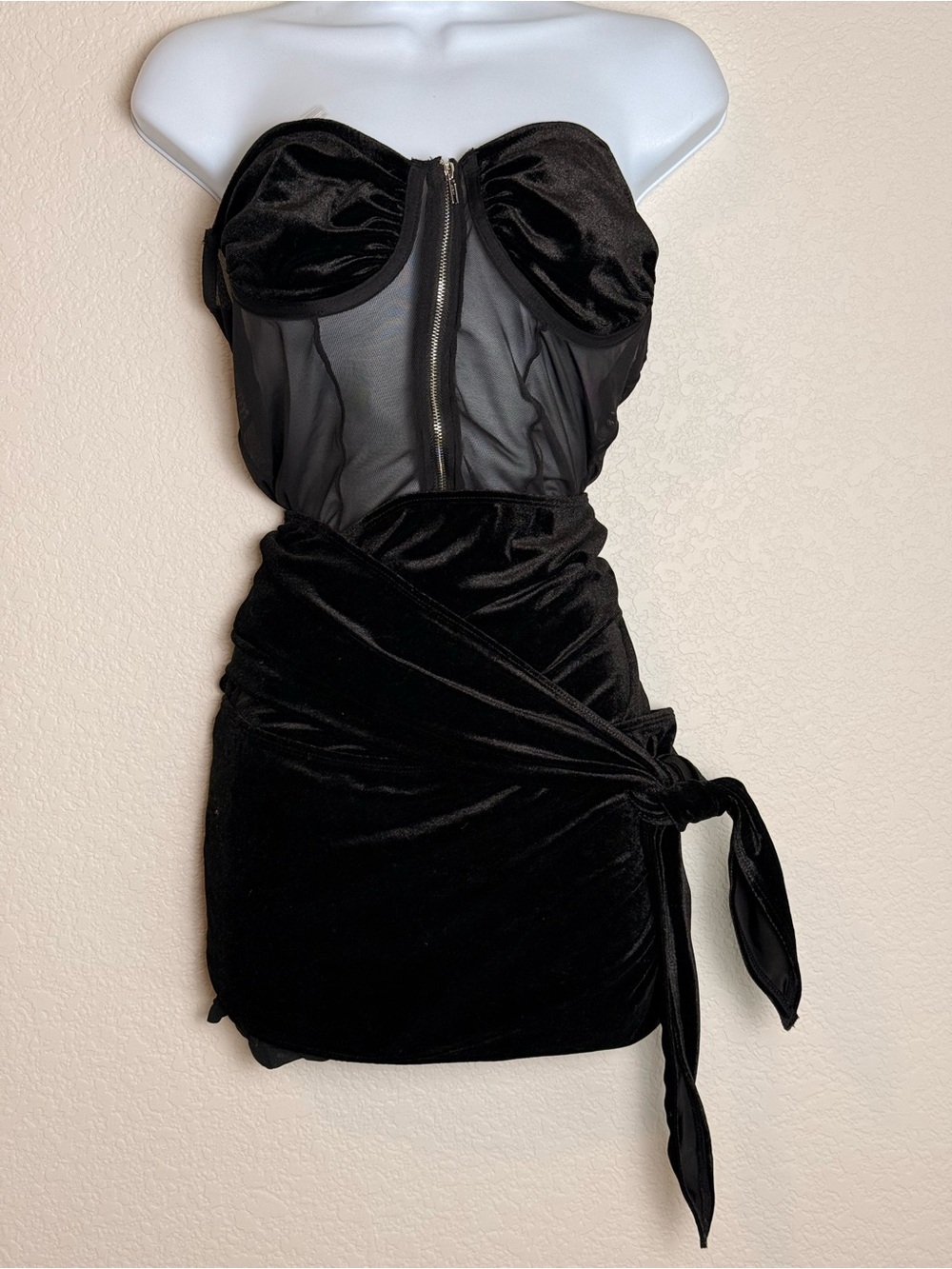 Black Strapless Mesh & Velvet Mini Dress